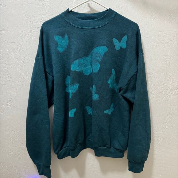 Vintage Fruit of the Loom Hand-Dyed Butterfly Crewneck Sweater XL - Picture 1 of 5